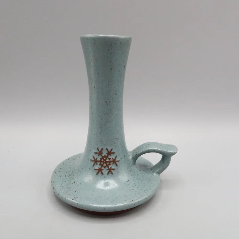 Goss Blue‎ Winter Snowflake Speckled Stoneware Candlestick Vermont USA 5